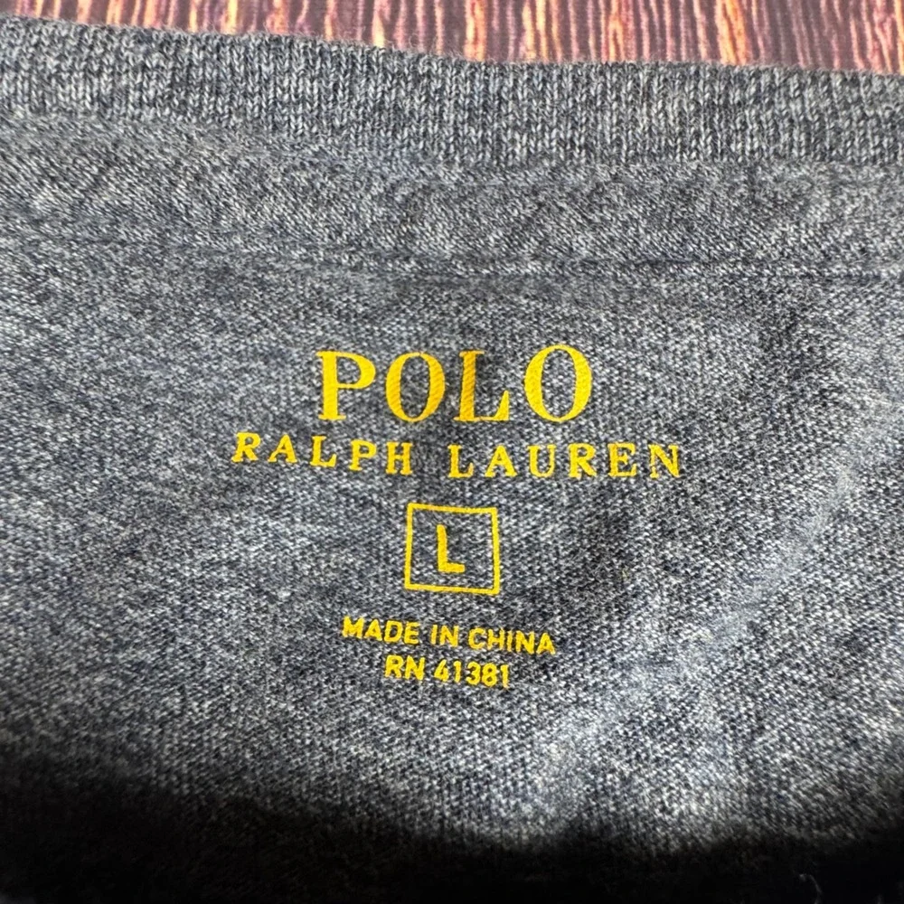 Polo Ralph Lauren Shirt Large Grey Cotton Preppy Long Sleeve Crew Neck Tee L